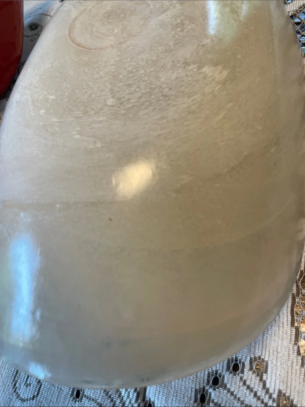White Opal Iridescent Glossy Decorative Curved Glass Fruit Bowl Pearl Beige